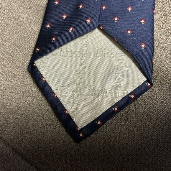 Vintage Christian Dior Blue Geometric  Mens Neck Tie Designer USA All Silk - Picture 9 of 11